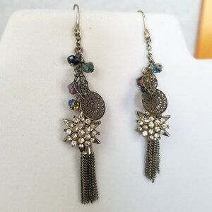 Boho Earrings Dangle Cluster Charm Tassel Brass Fishhook